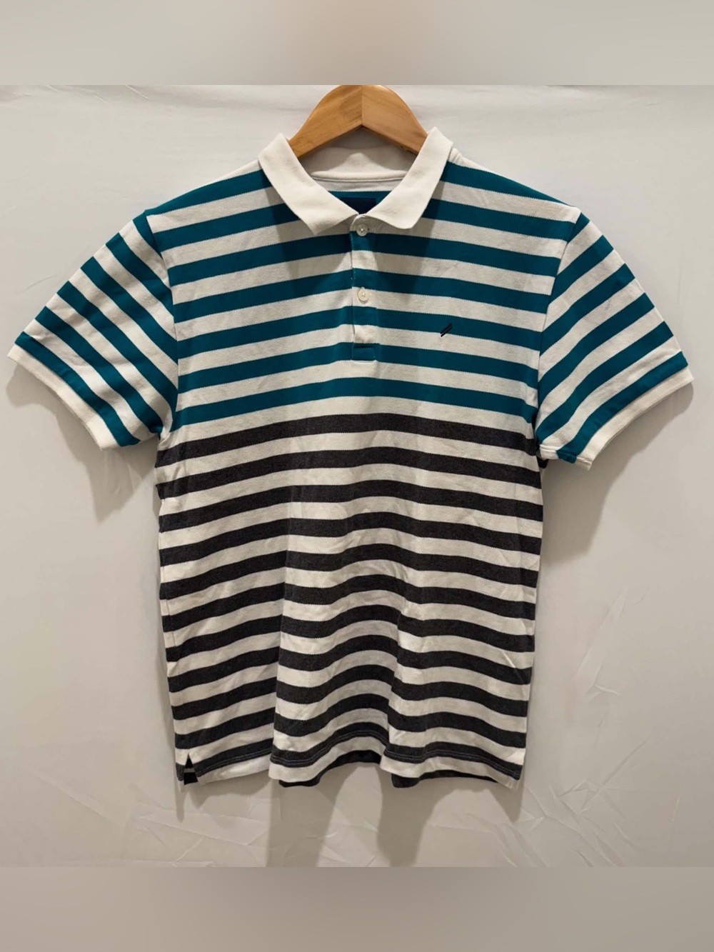 Daniel Hechter Teal, Black & White Striped Polo shirt Women's 100% cotton